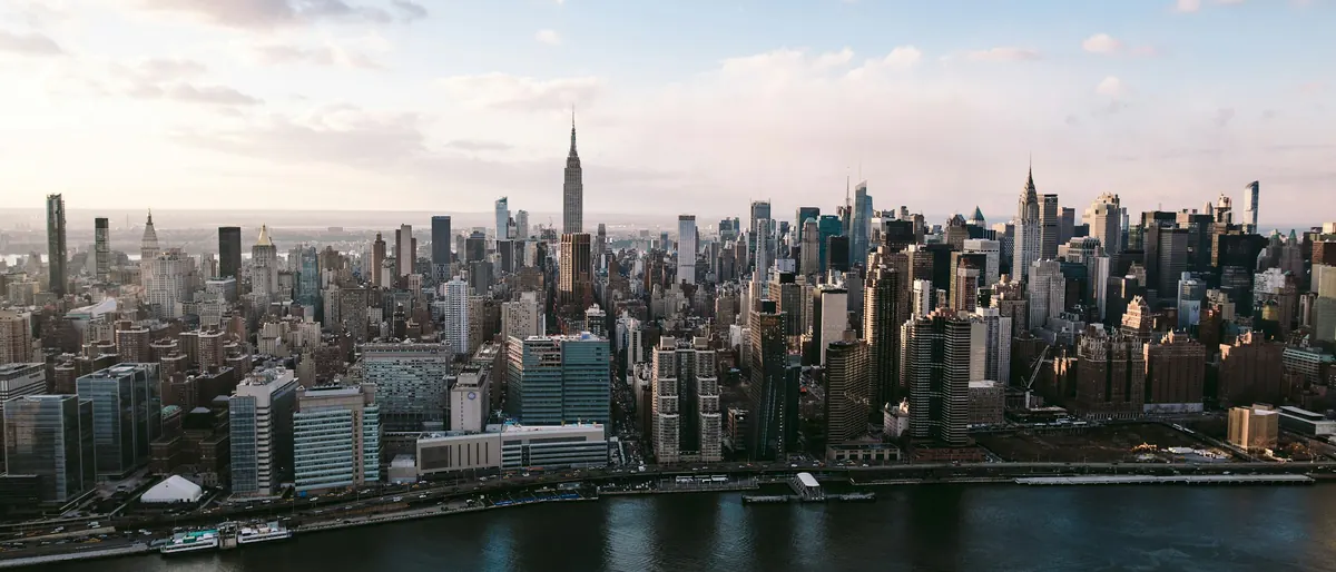 Aerial view of New York City towers