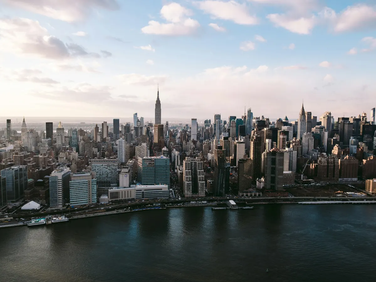 Aerial view of New York City towers